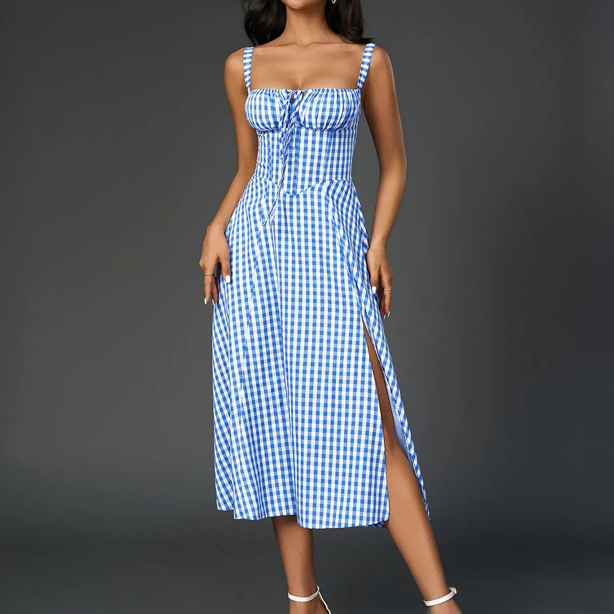 Backless Tie Front Boned Split Print Bodycon Dress, Dresses for Summer Vacations and Casual Outings
