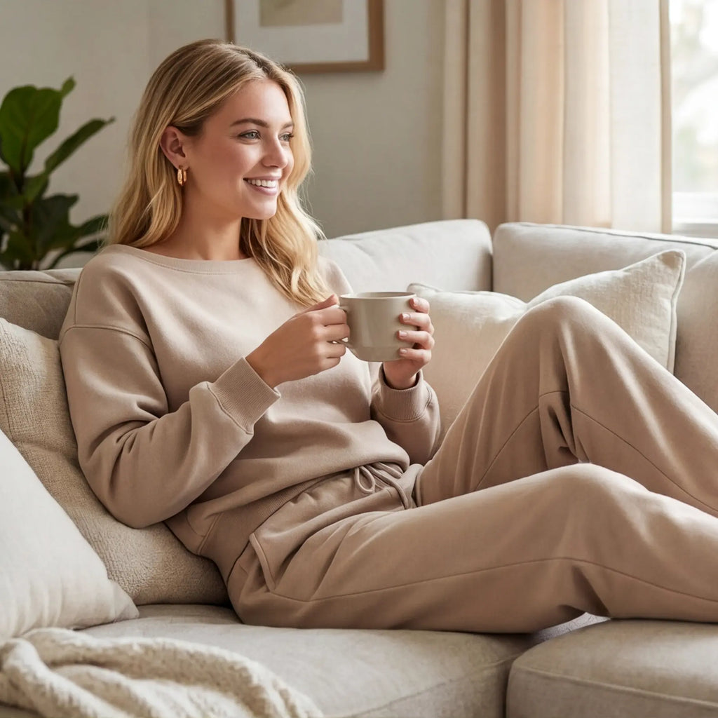 Women'S Leisure Solid Color off Shoulder Long Sleeve Top & Comfortable Wide Leg Trousers Basic Womenswear
