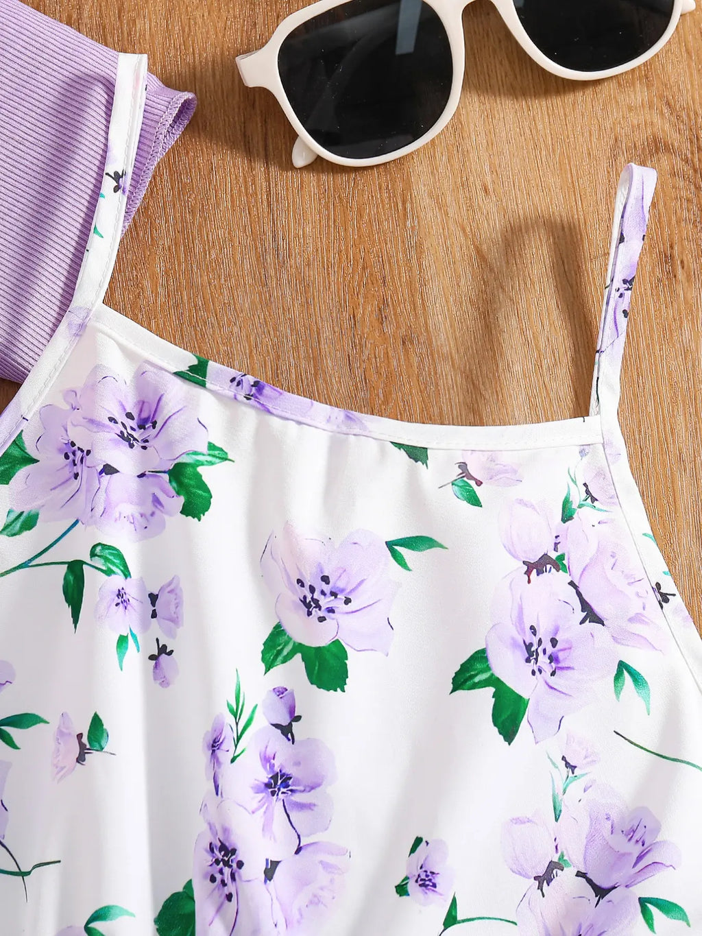 Girl'S Floral Print Dress & Short Sleeve Outerwear Set, Casual Outerwear & Ditsy Floral Dress, Summer Clothes for Kids, Floral Printed Dress, Floral Pattern Dress