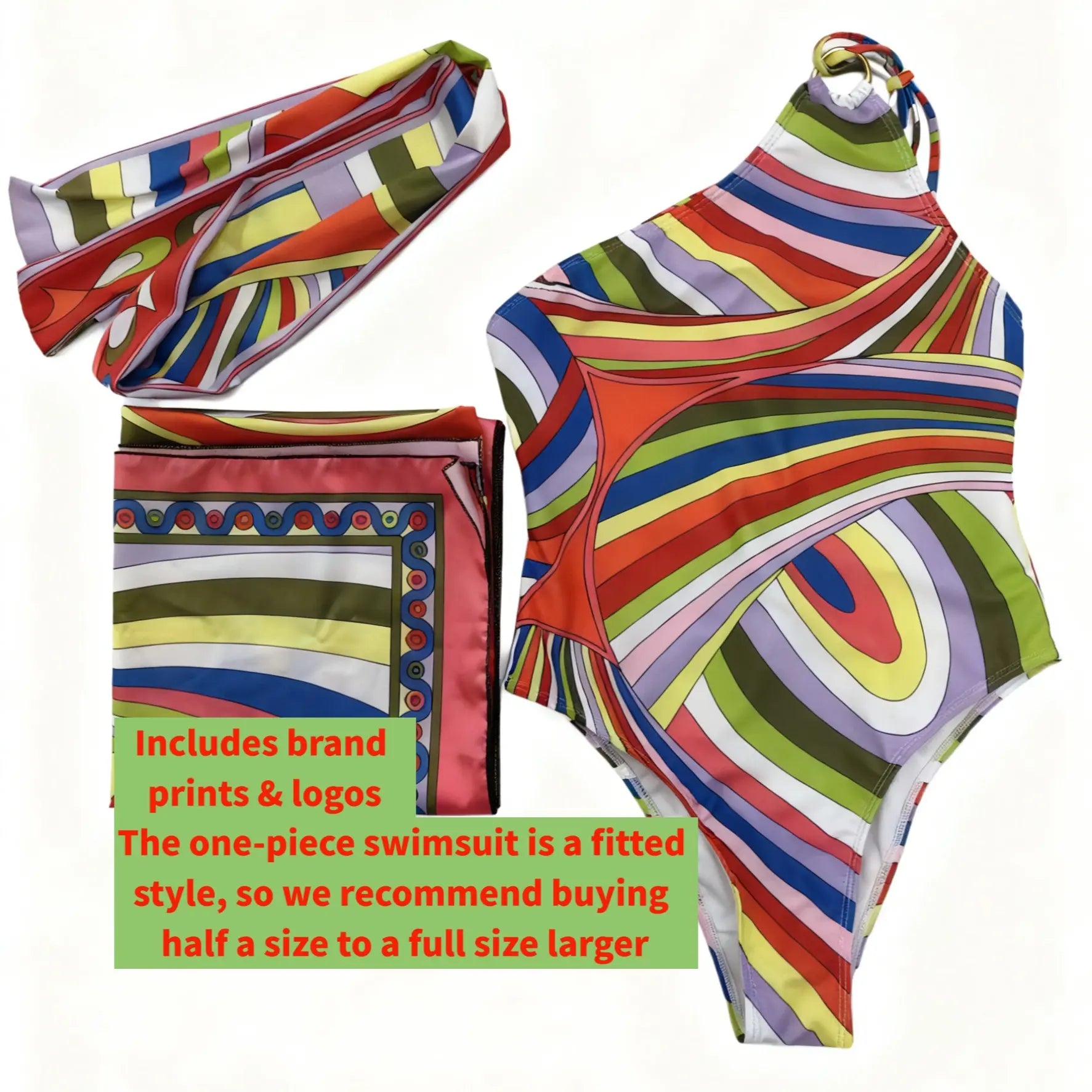 [Summervibes] XS-XL Luxury Women'S Floral Silk Three Piece Bikini Set - Bohemian Beach Swimwear with Scarf & Headband, Softsmoothadjustable Swimsuits for Women Summerbeach,Swimming Pool, Hot Spring Swimsuit