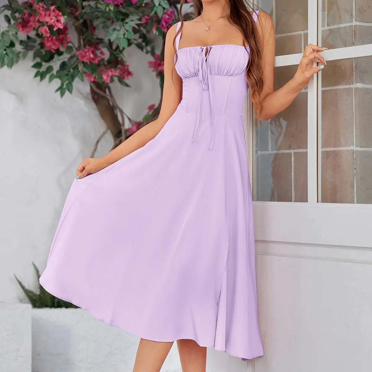 Backless Tie Front Boned Split Print Bodycon Dress, Dresses for Summer Vacations and Casual Outings
