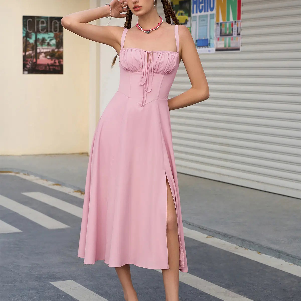 Backless Tie Front Boned Split Print Bodycon Dress, Dresses for Summer Vacations and Casual Outings
