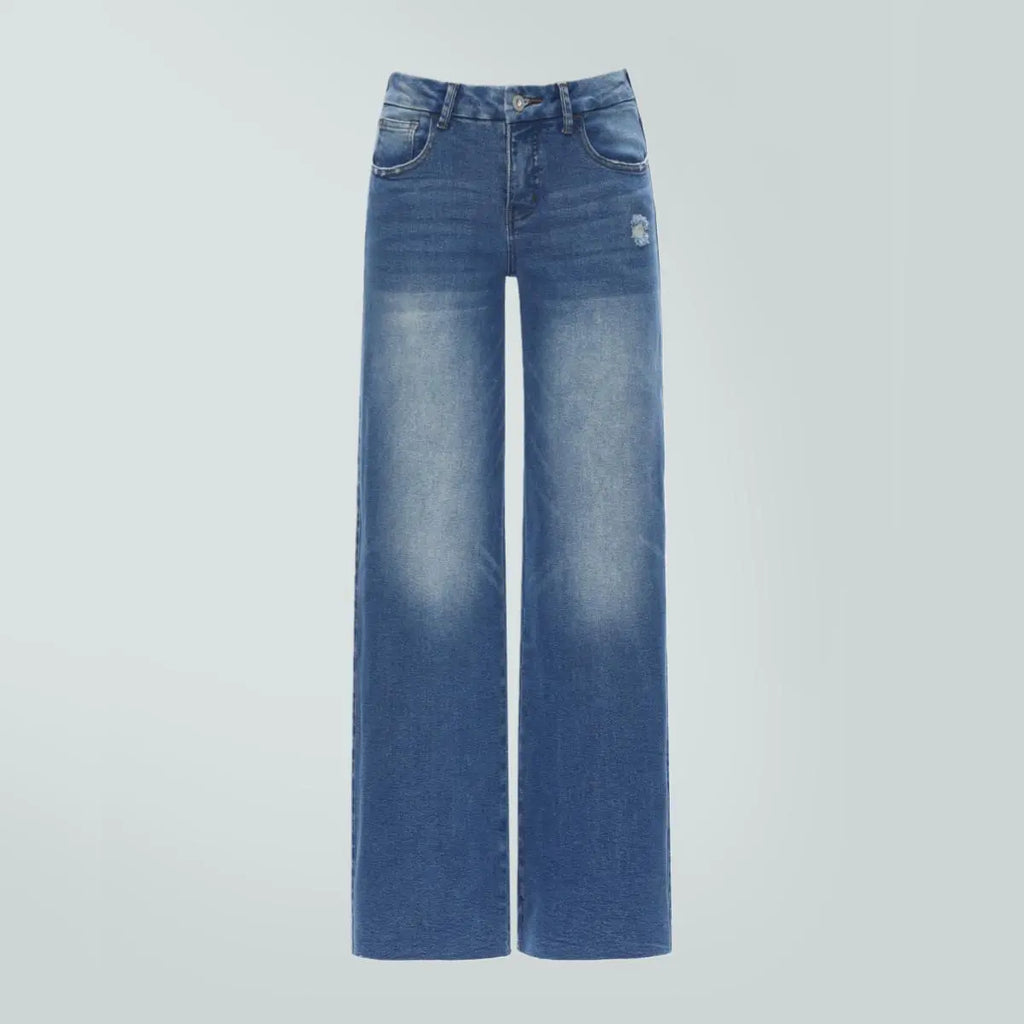 ONESO BBL Jeans for Women Wide Leg Stretchy Denim Pants Distressed Raw Hem Baggy Fit Mid Low Waist Y2K