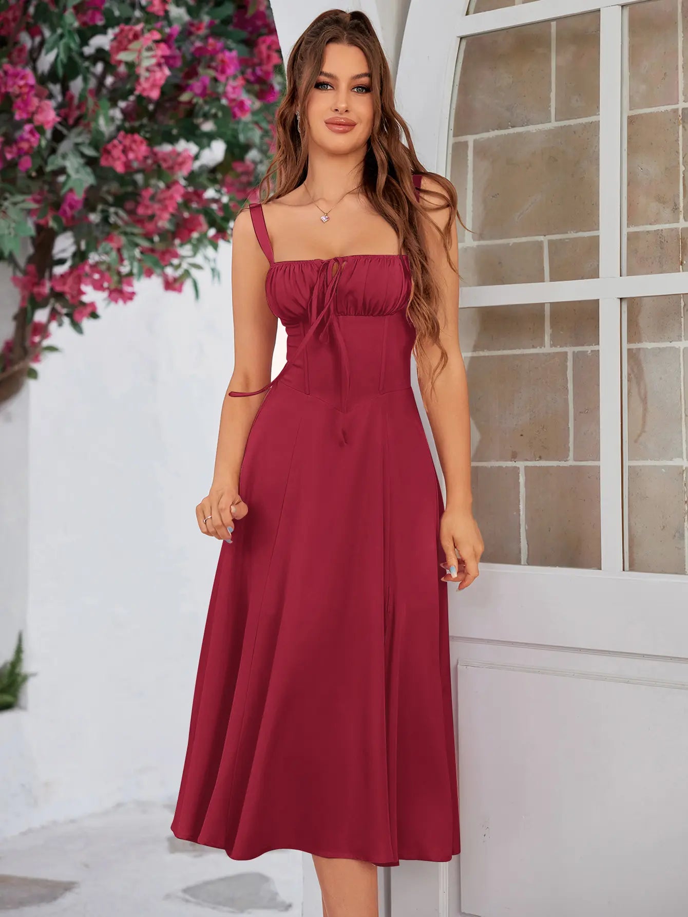 Backless Tie Front Boned Split Print Bodycon Dress, Dresses for Summer Vacations and Casual Outings