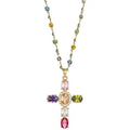 Rainbow Cross Pendant Necklace Colorful Shiny Rhinestones Charm Necklace Dainty Faith Cross Pendant Necklace Faith Christian Costume Accessories Jewelry for Women