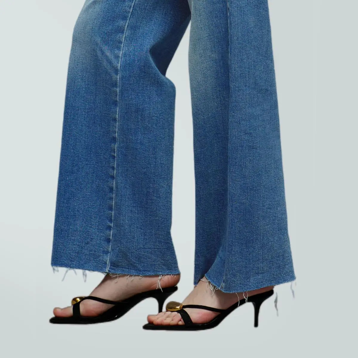 ONESO BBL Jeans for Women Wide Leg Stretchy Denim Pants Distressed Raw Hem Baggy Fit Mid Low Waist Y2K