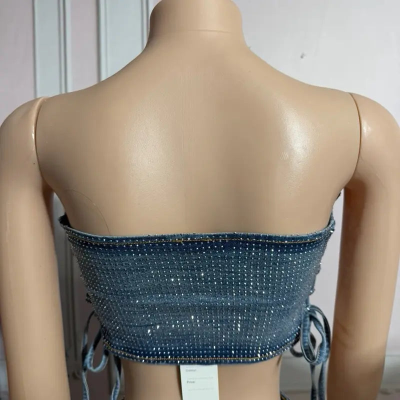 Rhinestone Denim Corset