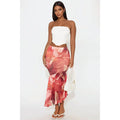 Destiny Asymmetrical Mesh Midi Skirt - Red/Combo