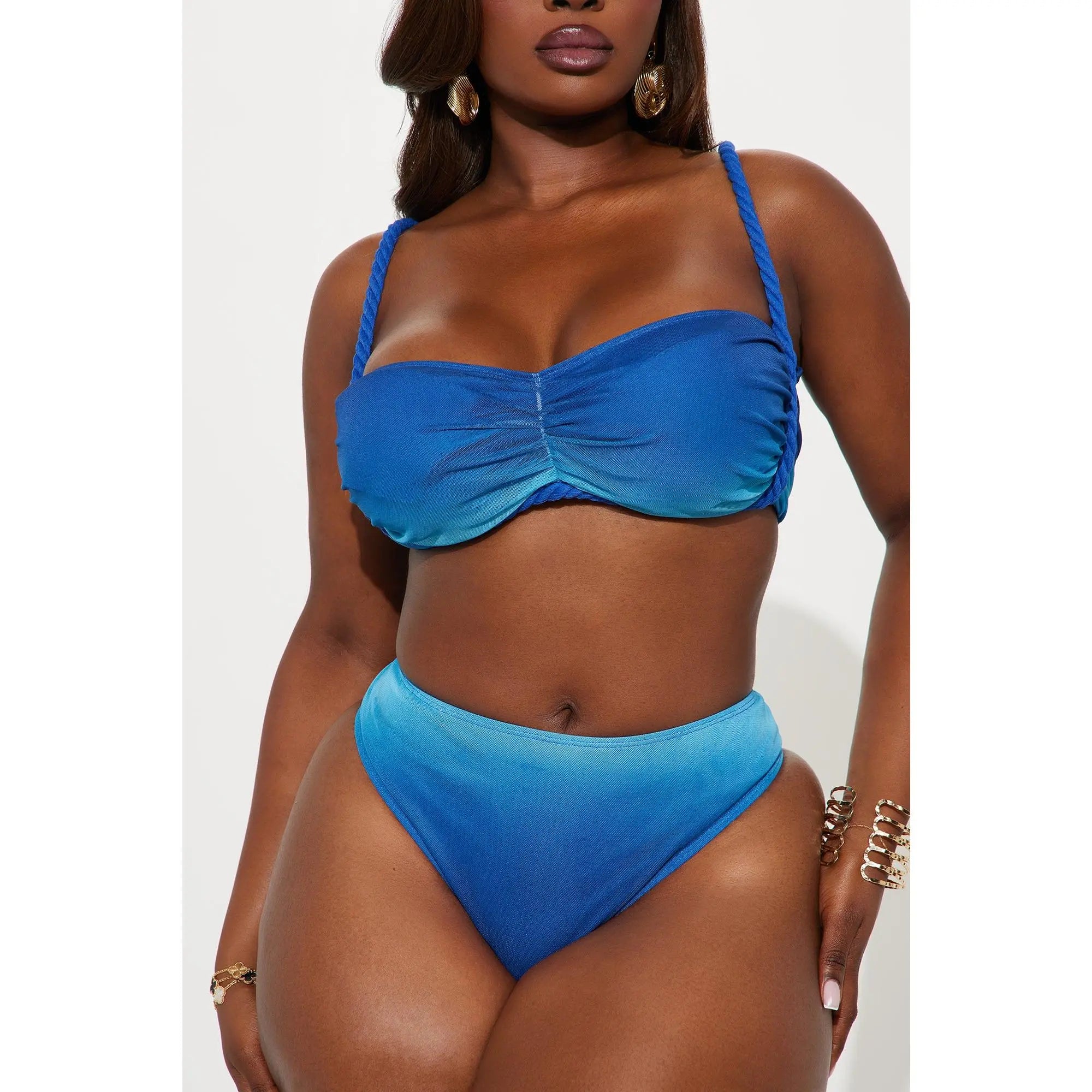 Celeste Rope 3 Piece Bikini Mesh Maxi Sarong Set - Blue/Combo
