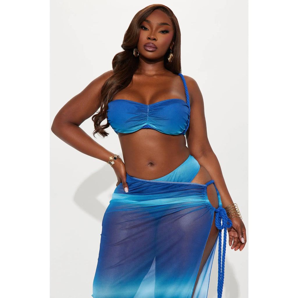 Celeste Rope 3 Piece Bikini Mesh Maxi Sarong Set - Blue/Combo