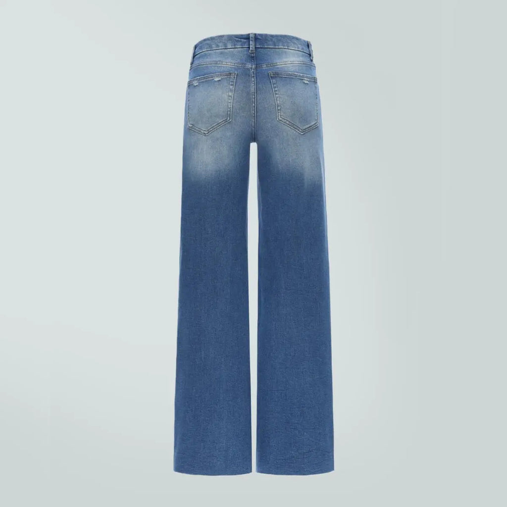 ONESO BBL Jeans for Women Wide Leg Stretchy Denim Pants Distressed Raw Hem Baggy Fit Mid Low Waist Y2K