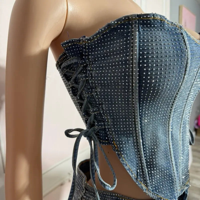 Rhinestone Denim Corset