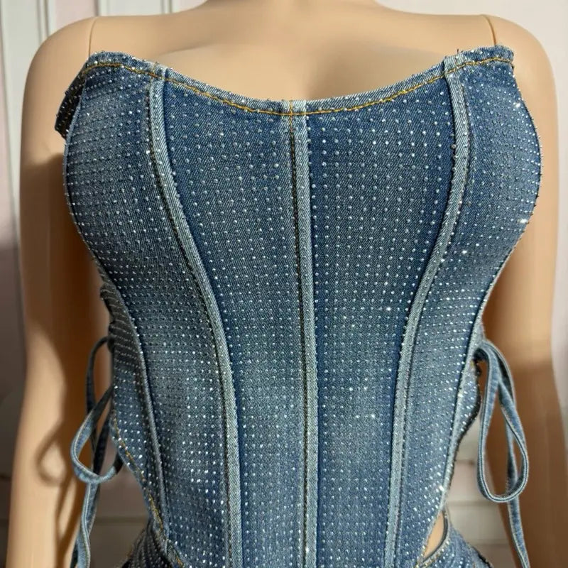 Rhinestone Denim Corset