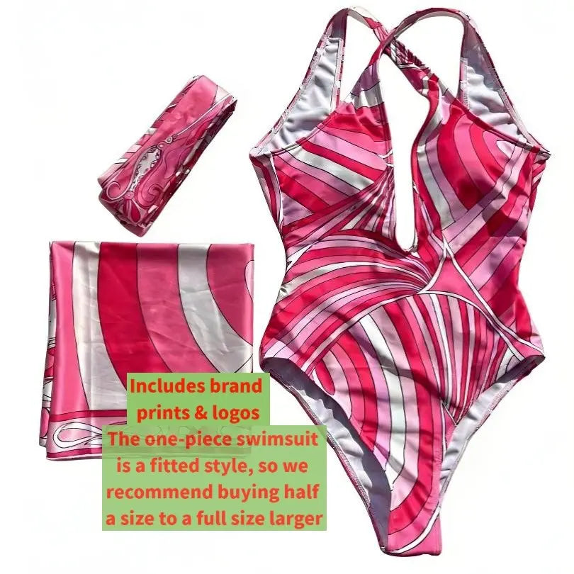 [Summervibes] XS-XL Luxury Women'S Floral Silk Three Piece Bikini Set - Bohemian Beach Swimwear with Scarf & Headband, Softsmoothadjustable Swimsuits for Women Summerbeach,Swimming Pool, Hot Spring Swimsuit